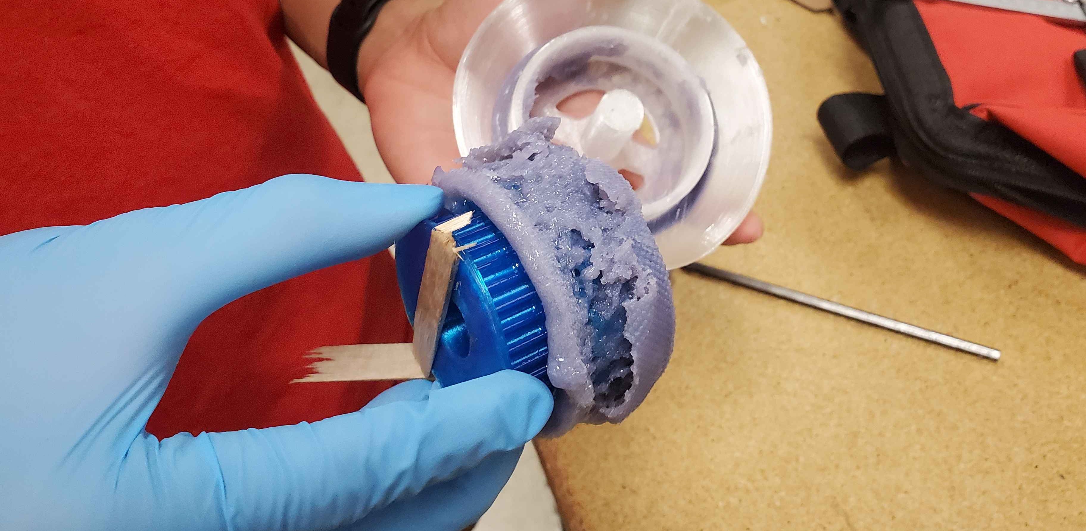 Incorrect mixture of urethane, resulting in failed wheel cast