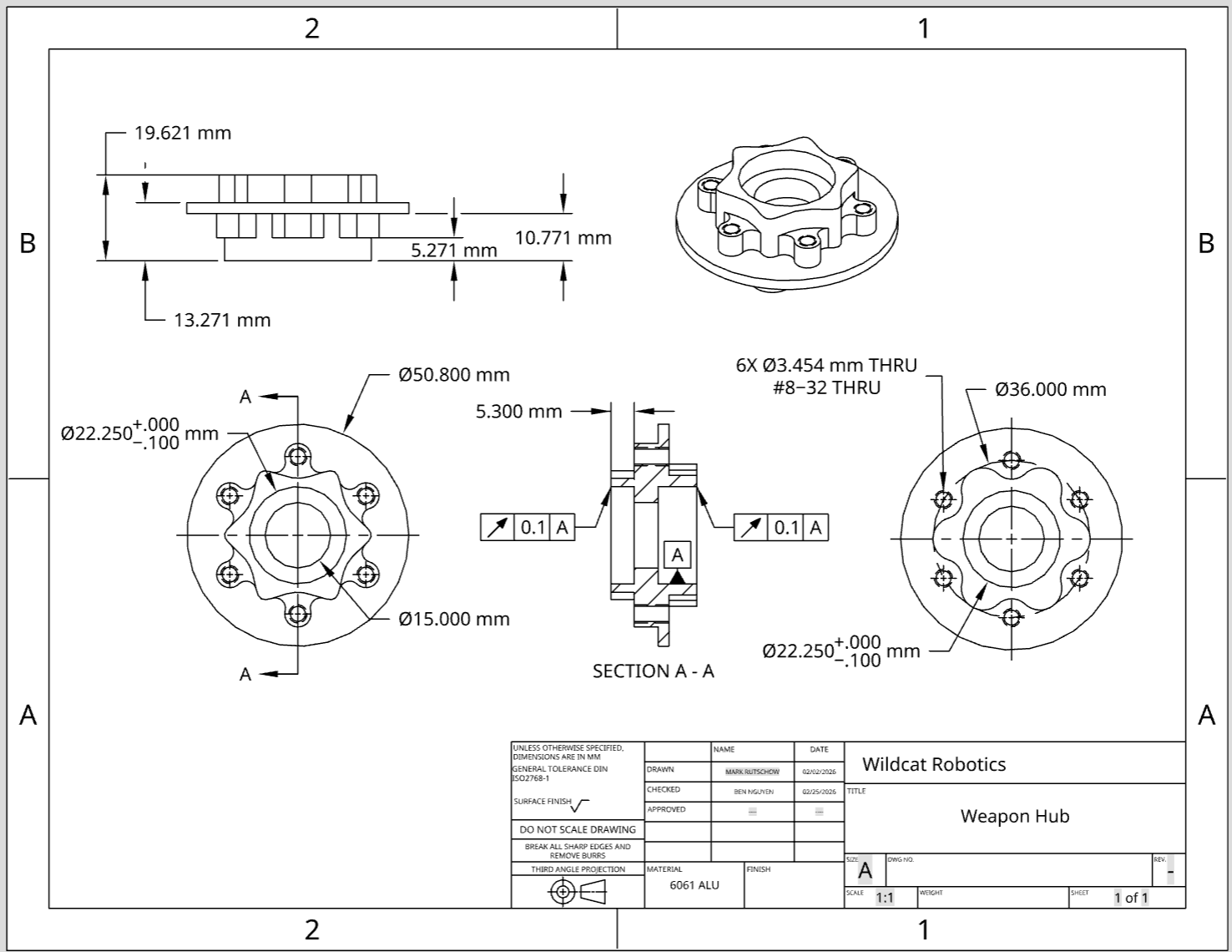 Engineering drawing of the hub