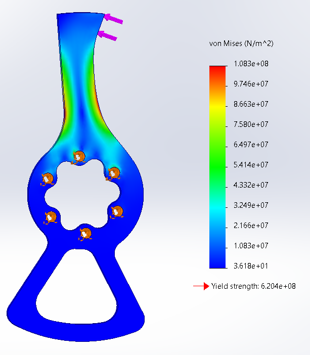 FEA of the shorter, stubbier 3/8" AR500 blade, optimized for vertical spinners. We call this "The Thumb"